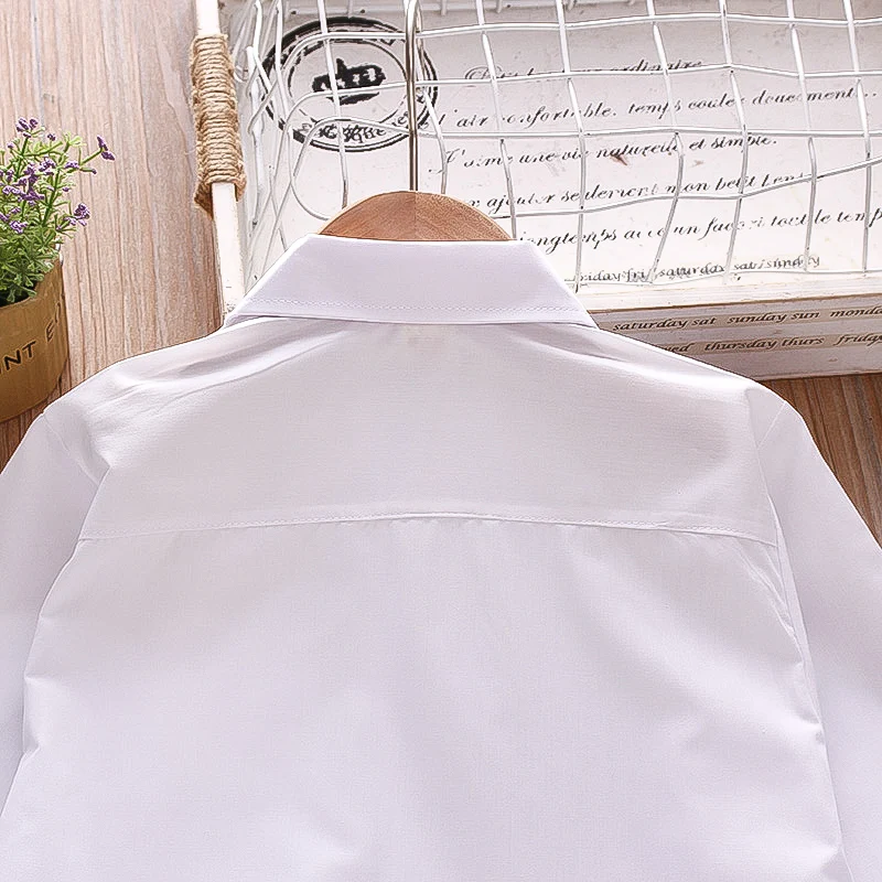 Spring and Autumn New Boys\' Long sleeved Shirt Single Shoulder Pocket Flip Collar Baby White Shirt Comfortable Boys\' Clothing