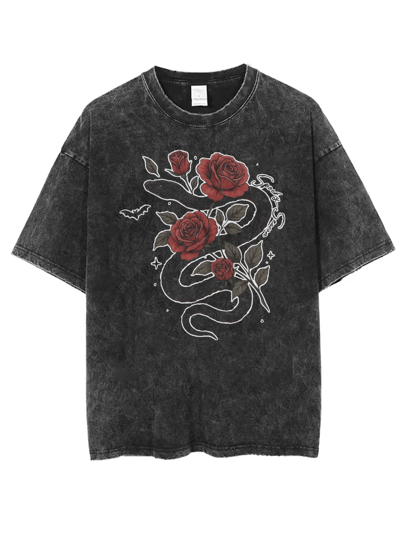 

Unisex Black Washed Round-Neck T-Shirt Loose Fit Comfortable Women's Men's Style for Winter Christmas