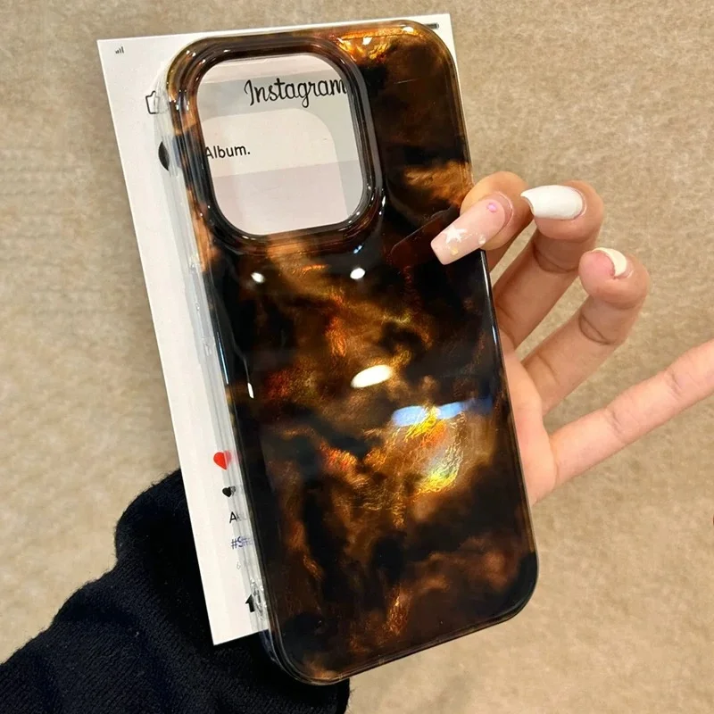 รูปแบบ Vortex Amber สีดําสีน้ําตาลผสมเคสโทรศัพท์สําหรับ iPhone 11 12 13 14 15 16 PRO MAX