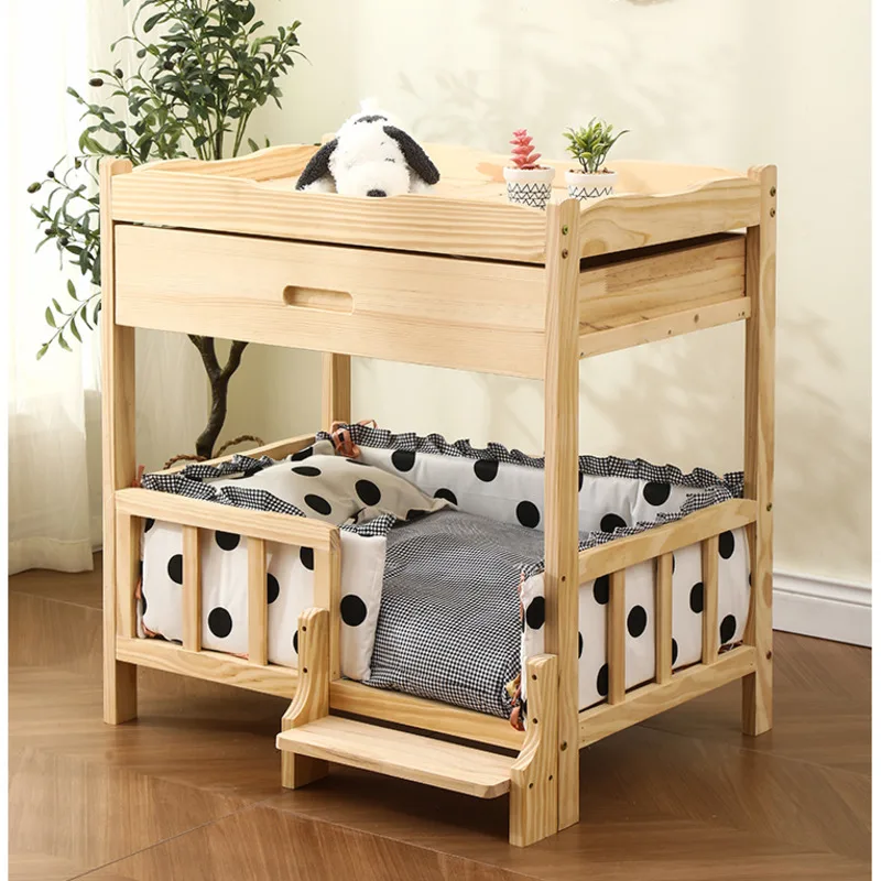 

2-Layer Solid Wood Princess Bed For Pets Universal Cat & Dog Supplies Comfortable Breathable Dog Nest Convenient Climbing Ladder