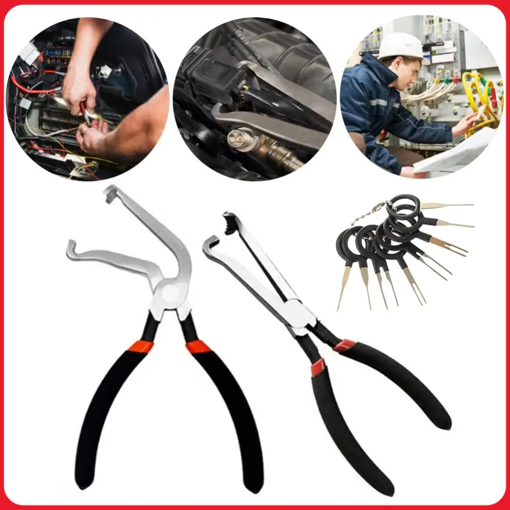 

2 Pcs Electrical Plug Pliers with 8 Pcs Terminal Removal Tools Automotive Hose Disconnect Tools 1*Straight&1 * 60°Bend for Cars