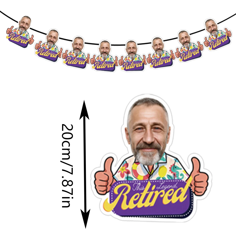 Personalisiertes Gesichts-Ruhestandsbanner, Individuelle Foto-Wimpelkette für Büro-Abschiedsparty, Fröhliche Ruhestandsdekoration – Detail 1