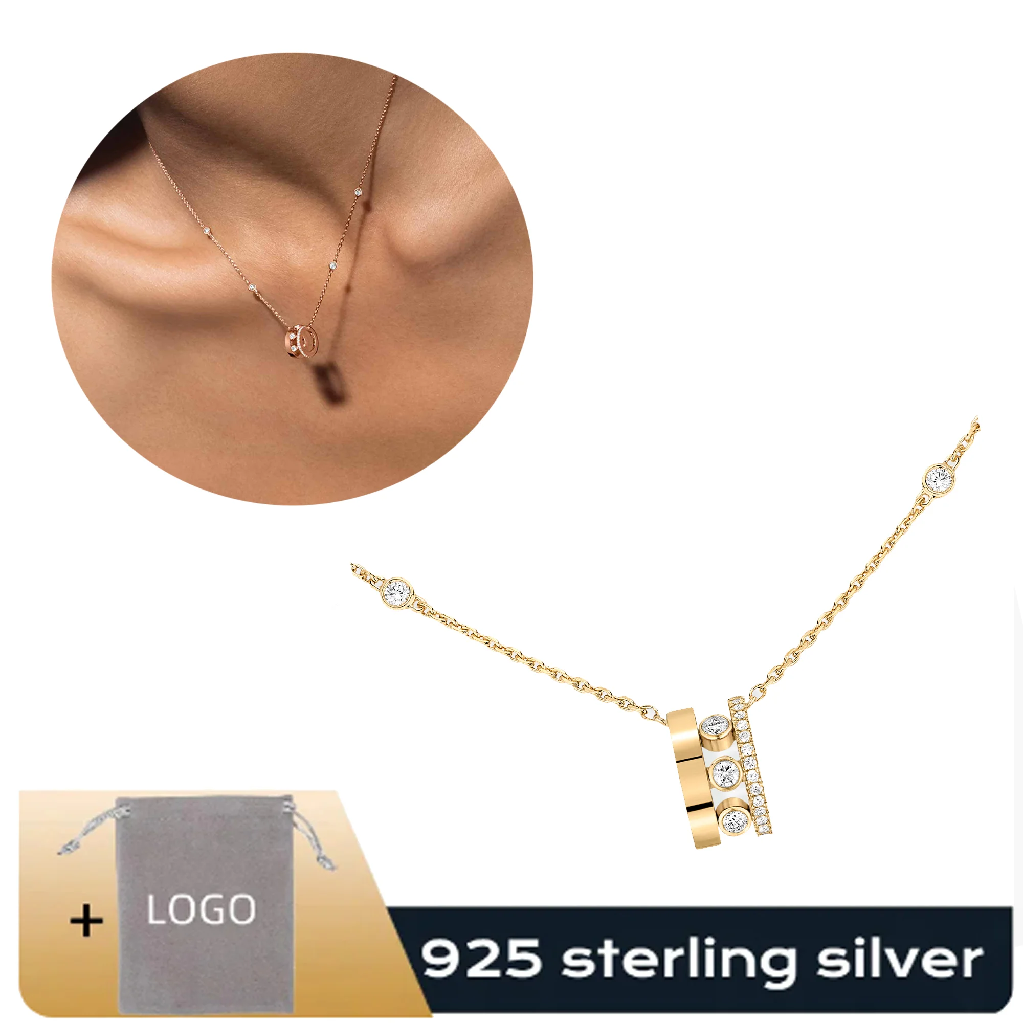 

Luxurious Messik - Home Pure Silver s925 Elegant MOVE ROMANE Series Diamond Pendant Necklace