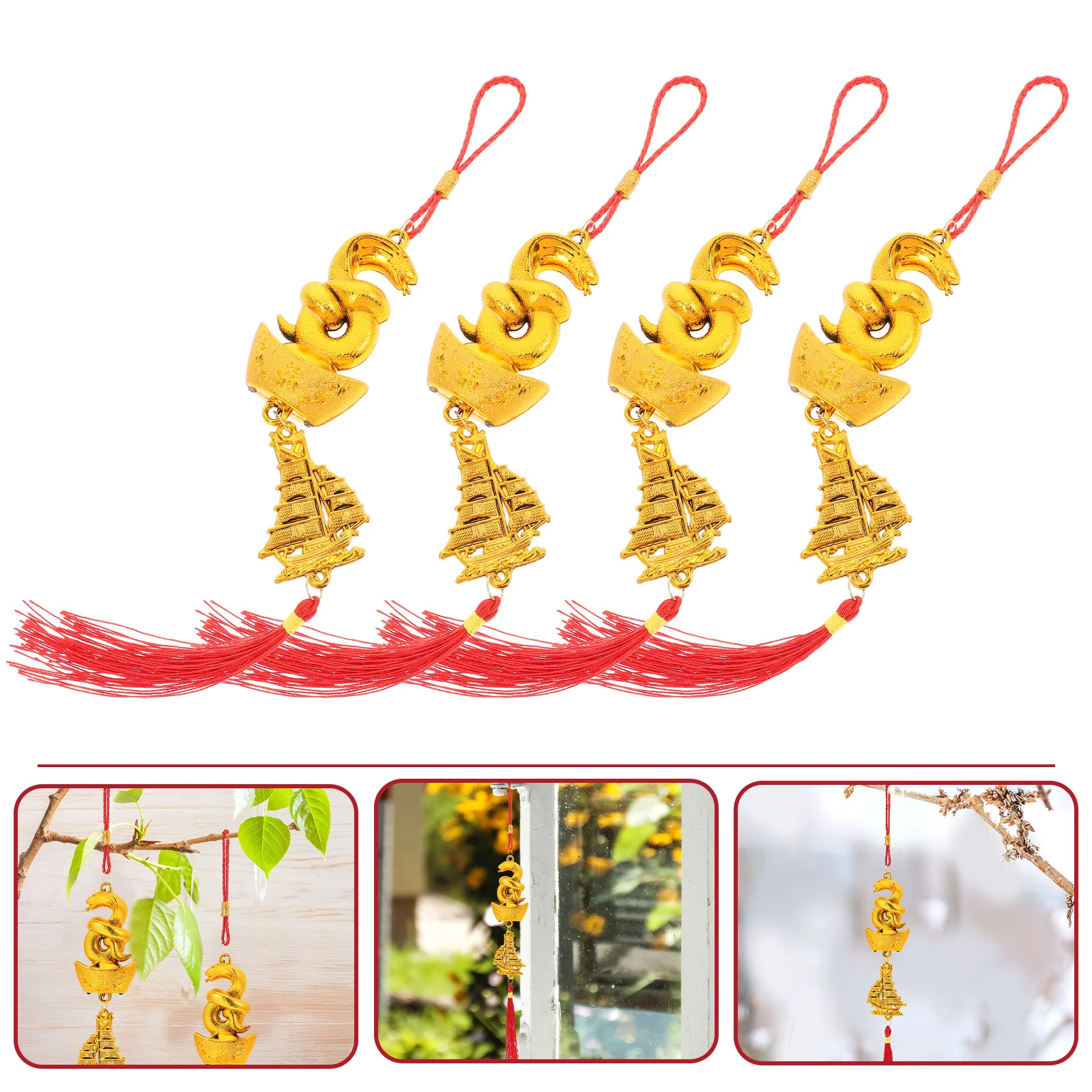 

4pcs New Year Snake Pendant Spring Festival Decor Tassel Hanging Ornament For Home Office Tree Indoor Outdoor Decorations Car