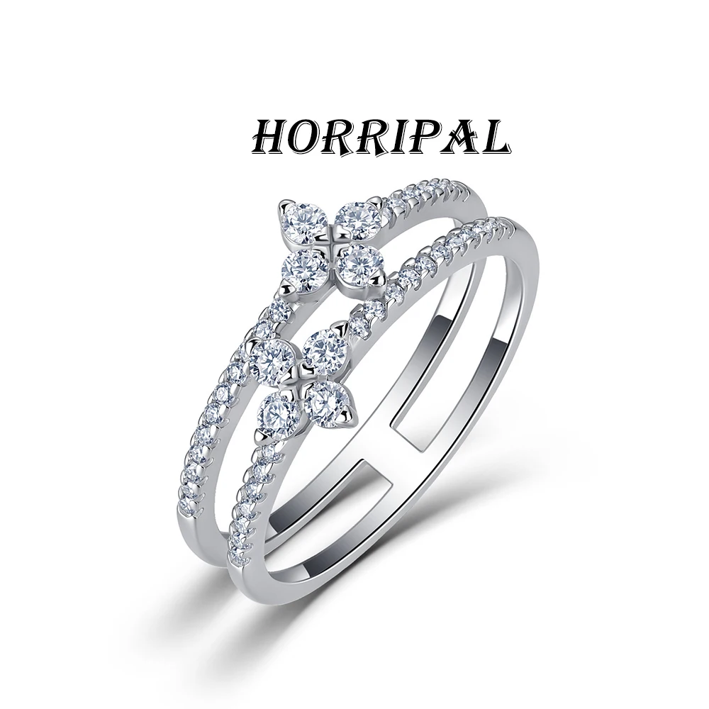 HORRIPAL D Color VVS1 Moissanite Ring for Women Double Band Butterfly Design S925 GRA Certified Luxury Romantic Fine Jewelry