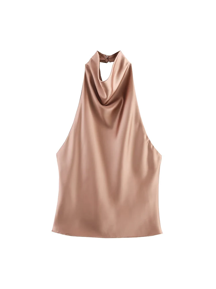 TFMLN Elegant Halter Top for Women Spring Summer Sexy  Backless High Street Waistcoat Female Fashion Solid Halter Neck Tops image 4