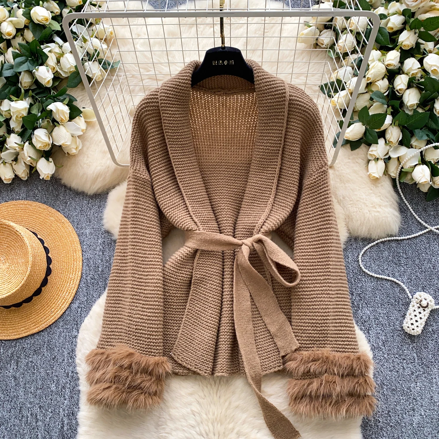 

Элегантная винтажная вязаная свободная блузка с длинными рукавами, корейский модный шикарный готический осенний кардиган, женская одежда