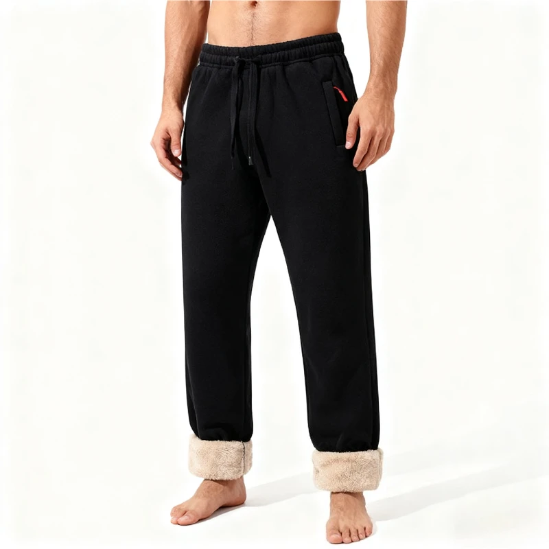 

2025 Men's Autumn and Winter New Thick Fleece-Lined Lamb Wool Pants, Trendy Loose Warm Trousers