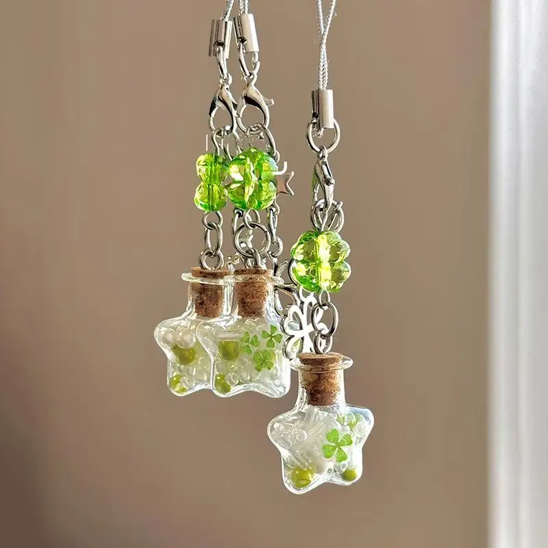 سحر الموضة محظوظ أربع أوراق البرسيم متمنيا زجاجة مطرز قلادة هاتف حلية عصرية الهاتف الخليوي كيرينغ حزام الحبل