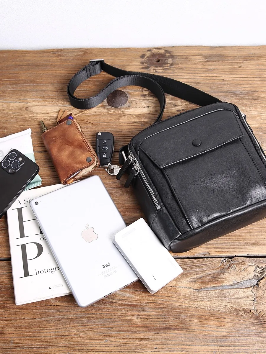 SENOFAN 2025 العلامة التجارية حقيبة كتف الرجال التنقل حقيقية جلد البقر حقائب ساعي مموهة للرجل حقيبة باد صغيرة الذكور الأسود