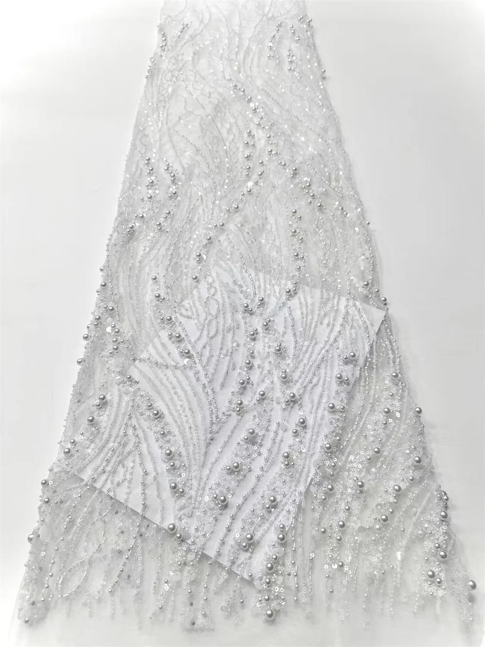 Luxus-Stoff für Kleid, 5 Yards mit Perlen, luxuriöser goldfarbener afrikanischer Spitzenstoff, 2025, hochwertiger Pailletten-Spitzenstoff für Kleid H47-1