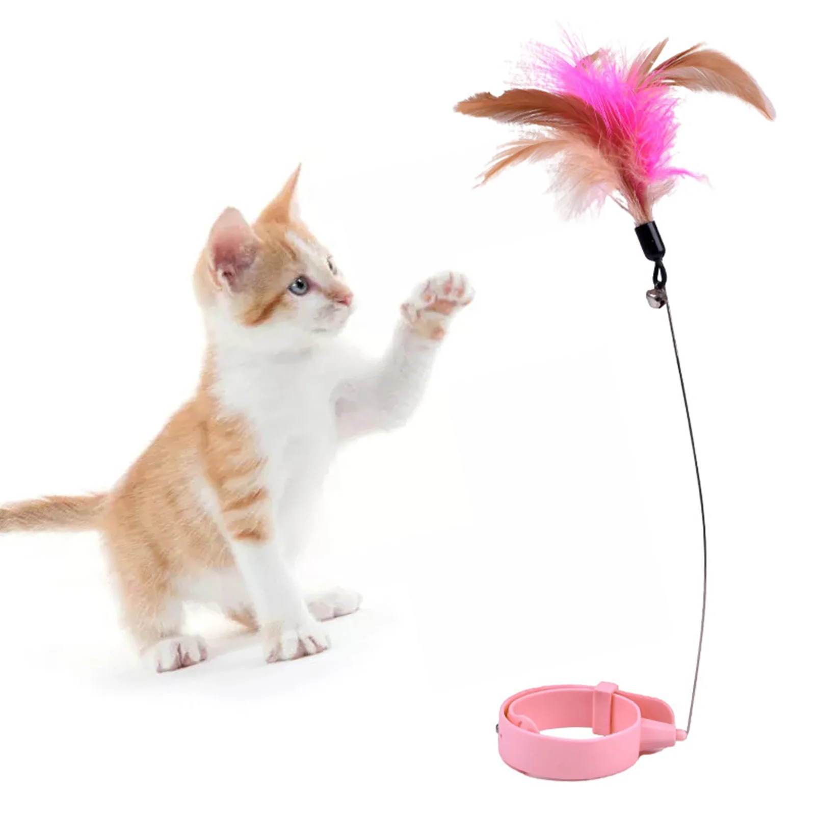 Cat Feather Collar Toys Adjustable Flexible Funny Interactive Cat Feather Wand Collar With Bell For Cat Indoor Play