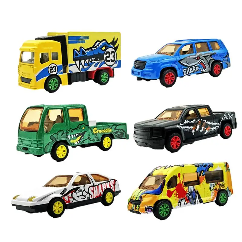 Wind Up Cars 1:64 Mini Alloy Pull Back Toy Cars 6pcs Multifunctional Race Car With Graffiti For Children Boys Girls