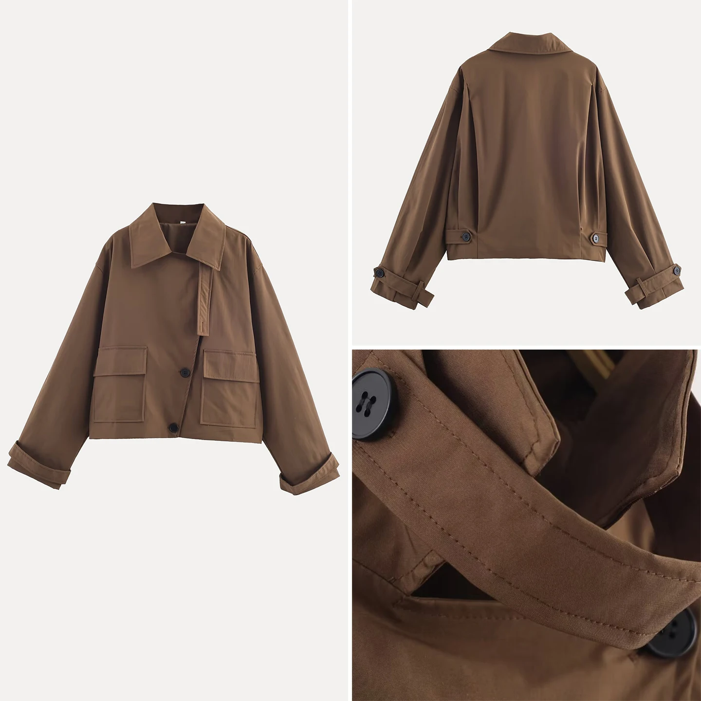 Retro Sle ort Lengte Pure Kleur Stand Kraag Dames Jaet Herfst Nieuwe Collectie Faion Ele Damesjas Z