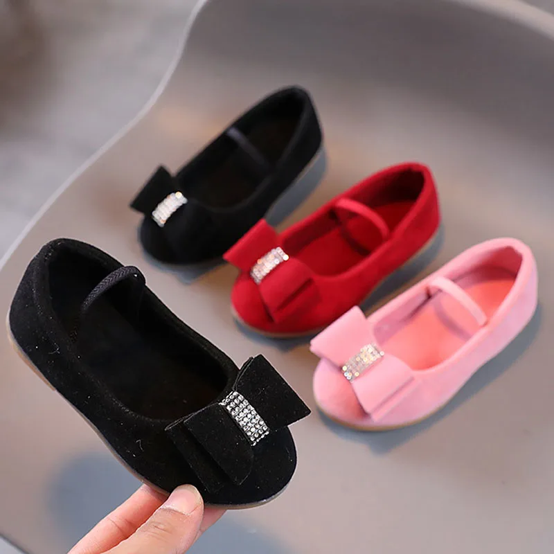 2023 Kid Shoes For Girls Princess Fashion Solid Color Spring Autumn Children Bow Baby Girls Shoes Sweet Princess Loafers CSH1270