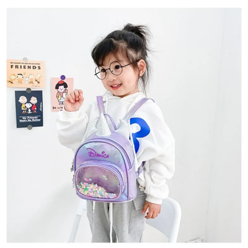 Zaino piccolo da ragazza con ricamo personalizzato unicorno PU borsa iridescente liscia Cartoon Cute Children Unicorn Design Mini zaino