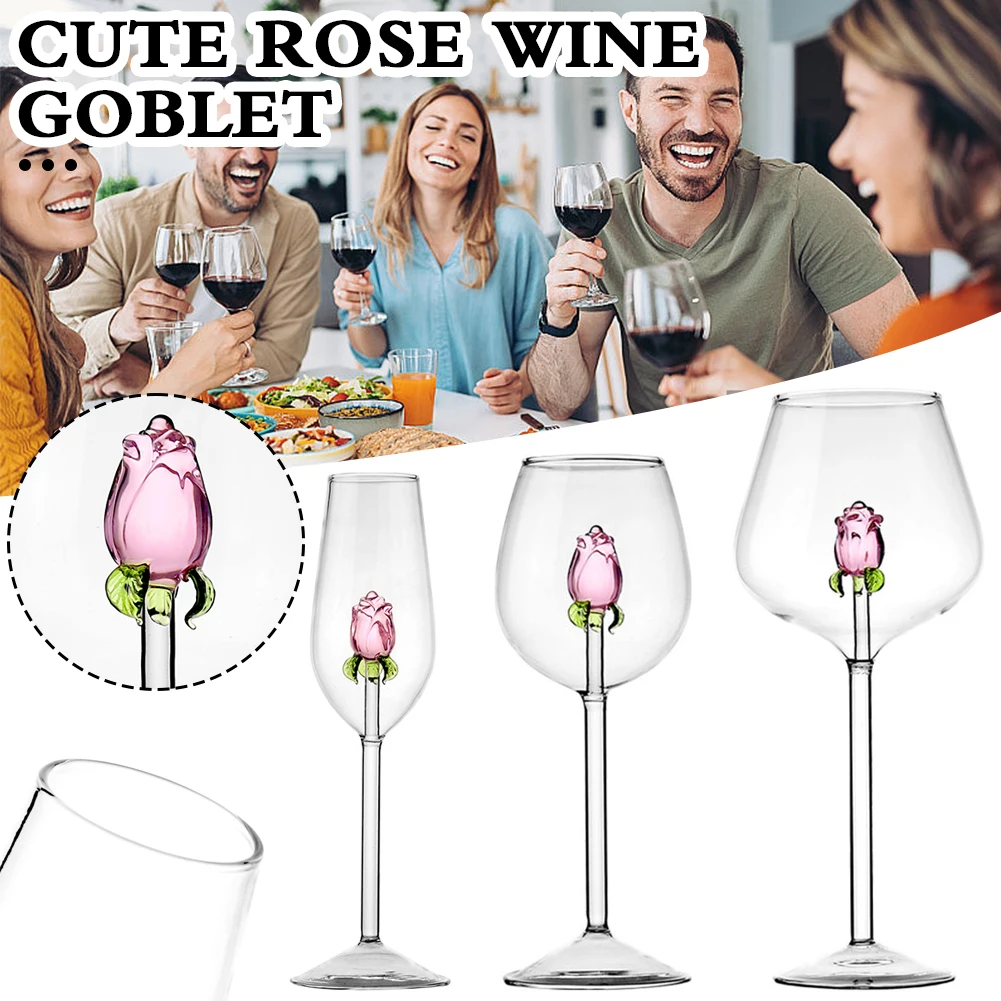 Niedliche 3d Rose klarer Wein kelch einfaches trinkbares klares Glas für Wohnzimmer nach Hause