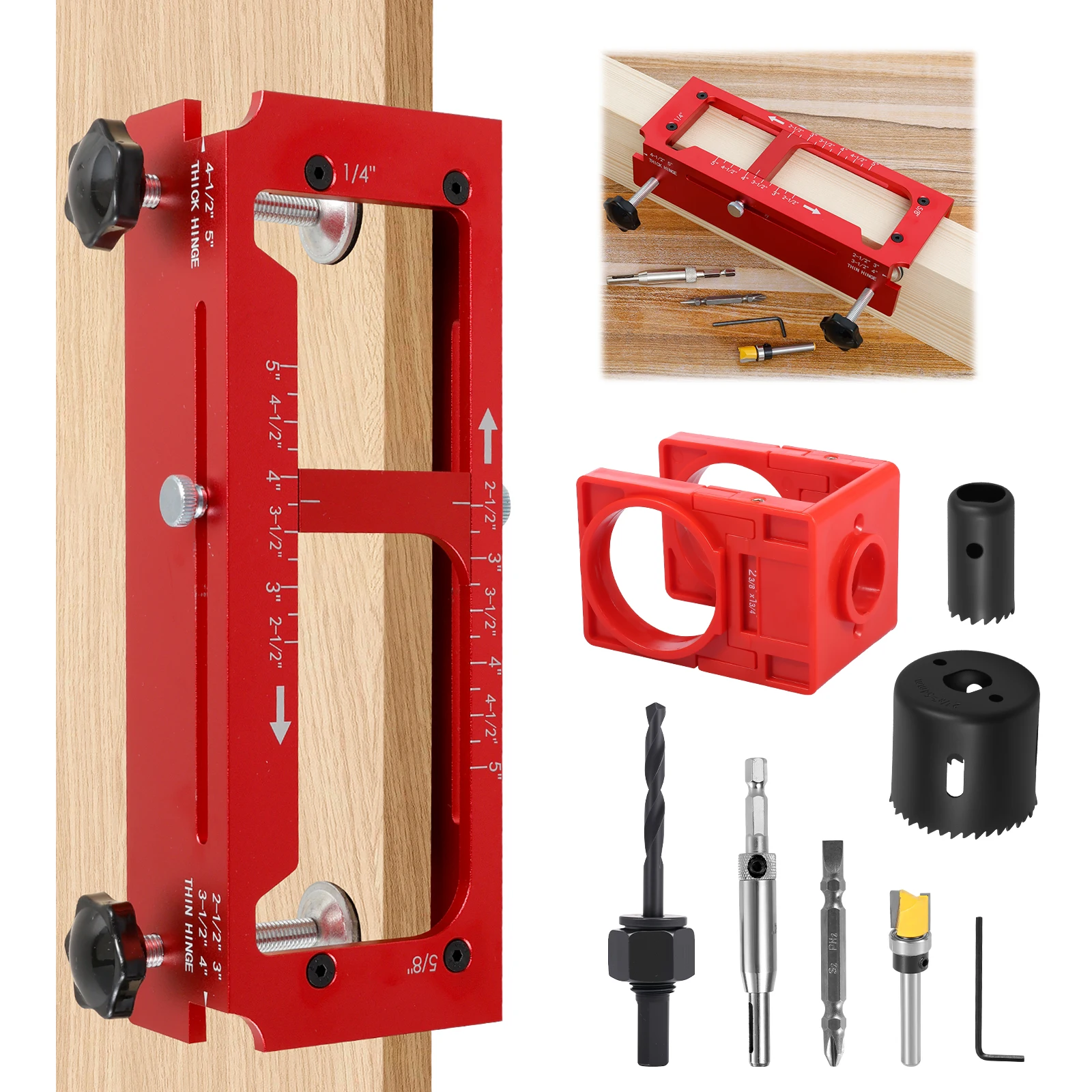 

Универсальное приспособление для сверления петель 2-в-1 (2,5/5 дюймов), прочный локатор для дверных рам, стабильный инструмент для установки, для работы с деревом, для самостоятельной сборки, с винтами