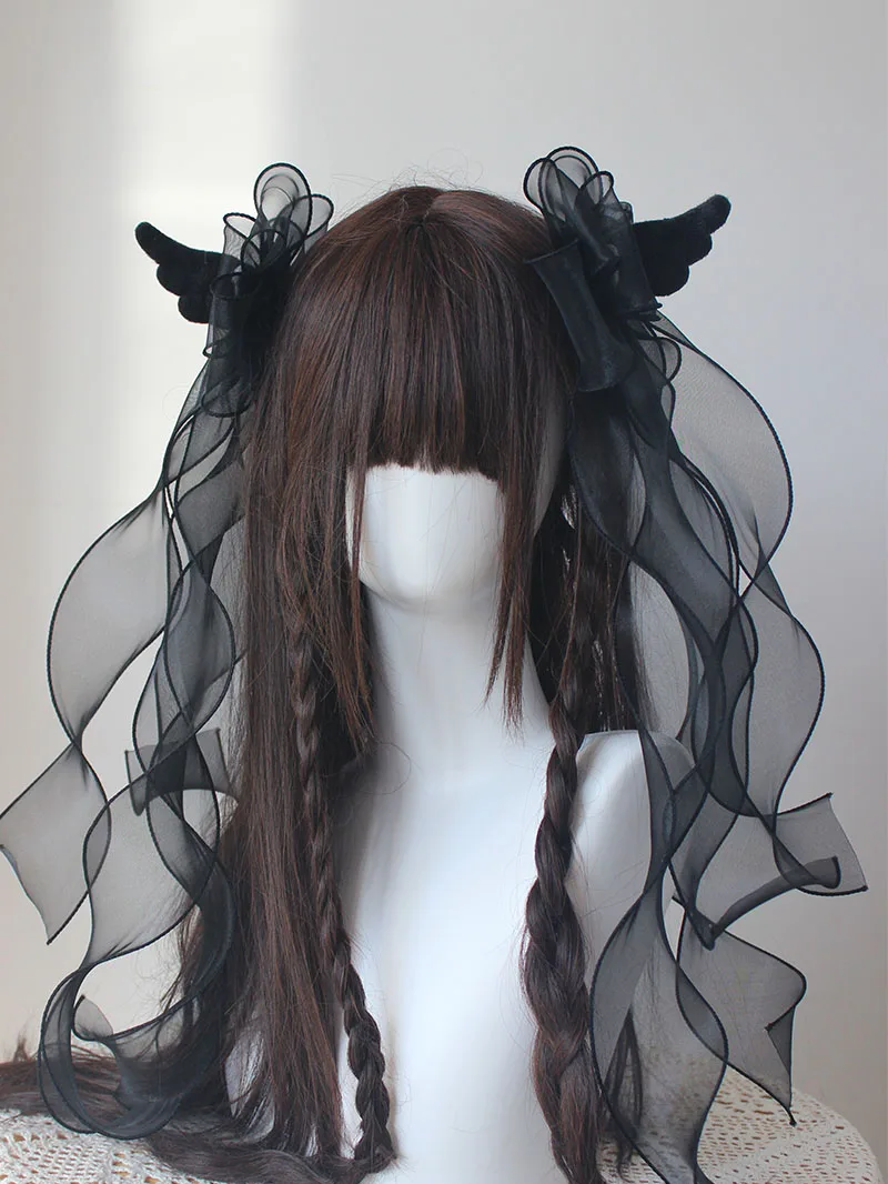 Subculture Spicy Girls Y2k Bow Hairpins Double Ponytails Long Streamers Headdress Lolita Hair Accessories