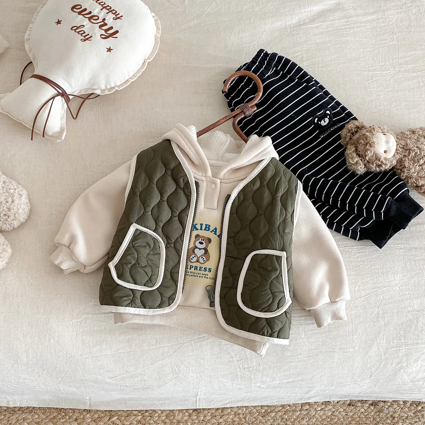 طفل الفتيات الملابس مجموعة شتاء جديد سميكة الكرتون المطبوعة طفل فتاة البلوز سترة مخطط منتصف الخصر الرضع طفل الفتيات بانت #3