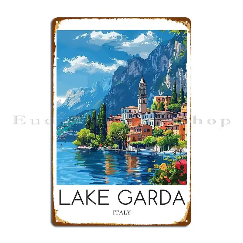 A Pop Art Travel Print Of Lake Garda Italy Studioredkoala Metal Plaque Garage Kitchen Create Club Rusty Tin Sign Poster