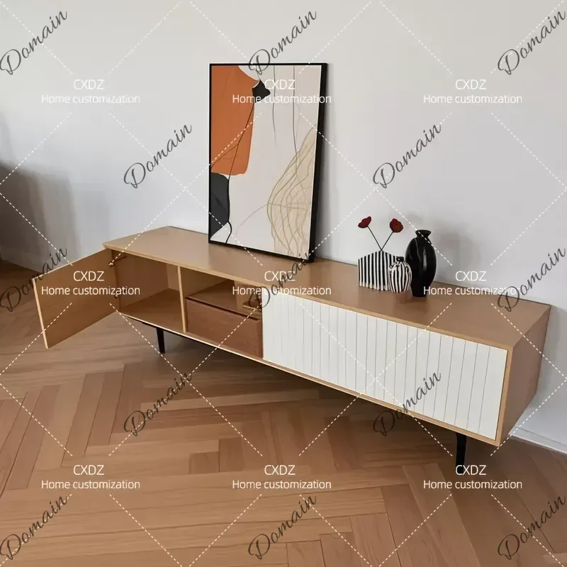 NWU Minimalist Walnut TV Cabinet for Living Room Modern Simple Audio Visual Stand with Coffee Table Combination Storage Unit D