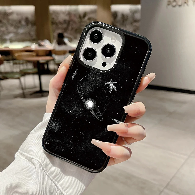 Astronauta galáxia silicone caso claro para iphone 11 12 13 15 16 pro max 15plus carregamento magnético sem fio capa macia à prova de choque