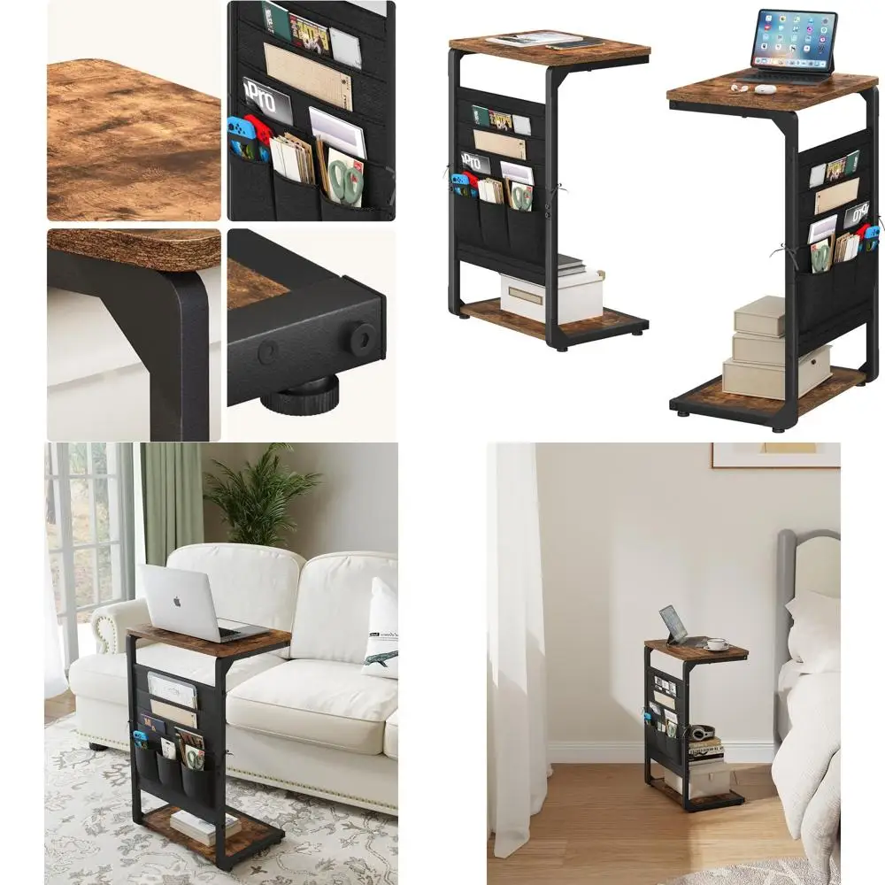 

Storage C-Shape End Tables with Sofa TV Trays, Pair of Compact Side Tables for Living Spaces and Bedrooms, ET-P-BRW2
