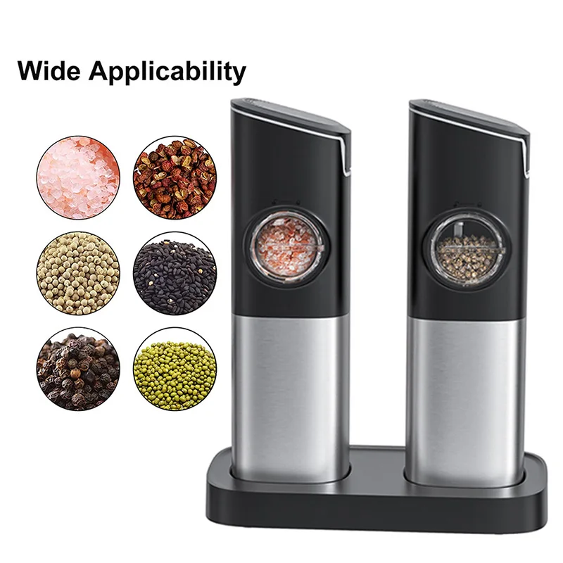 Rechargeable Electric Pepper and Salt Grinder Set One-Handed Automatic Black Pepper corn & Salt Spice Mill Set with Type-C Cable