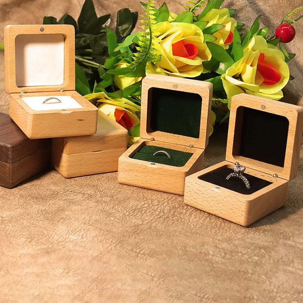 Multi-function Single Slots Beech Wood Rings Holder Luxury Square Rings Display Case Storage Wedding Jewelry Organizer Gifts