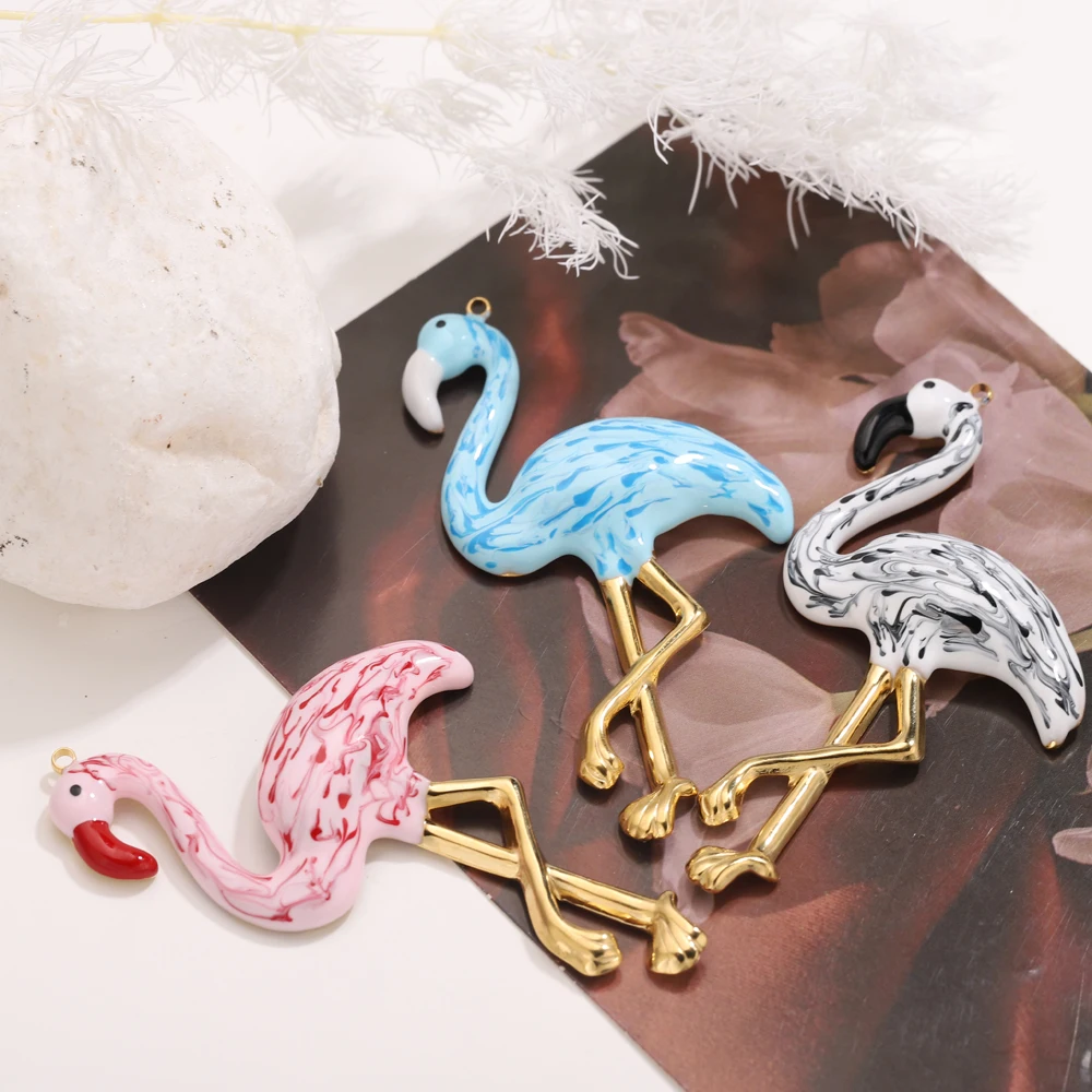 1 قطعة الفولاذ المقاوم للصدأ 18K مطلية بالذهب كبير واقعية فلامنغو المعلقات DIY بها بنفسك الهيب هوب كول السائبة مجوهرات Charms لسوار قلادة