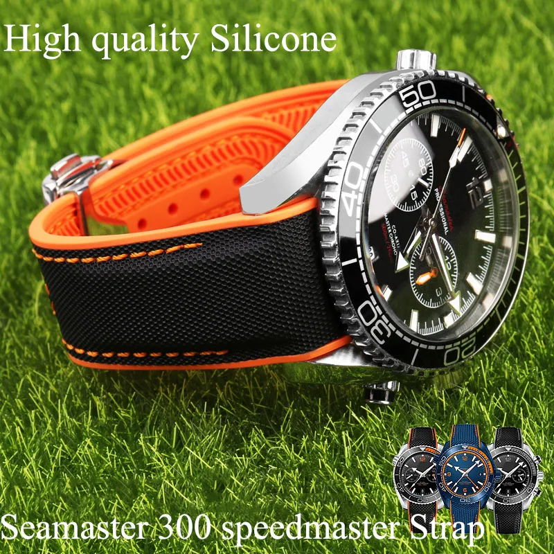 20mm 21 22mm Curved end Nylon Rubber Watchband For Omega SEAMASTER 300 PLANET OCEAN Men's strap Observatory AT150 8900 Bracelet