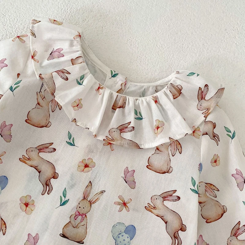 Autumn new baby clothing for girls, fashionable and versatile rabbit print top