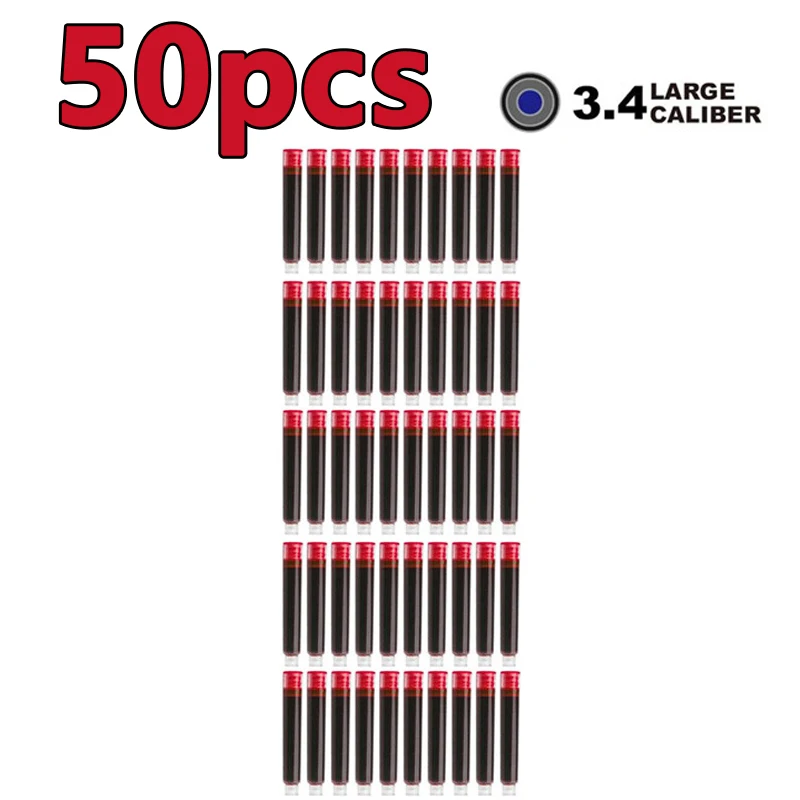 Füllfederhalter-Tintenpatronen-Set, Schwarz, Blau, Rot, Nachfüllung, hohe Qualität, Bohrungsdurchmesser für glattes Schreiben, 2,6 mm, 3,4 mm, 50 Stück, 100 Stück