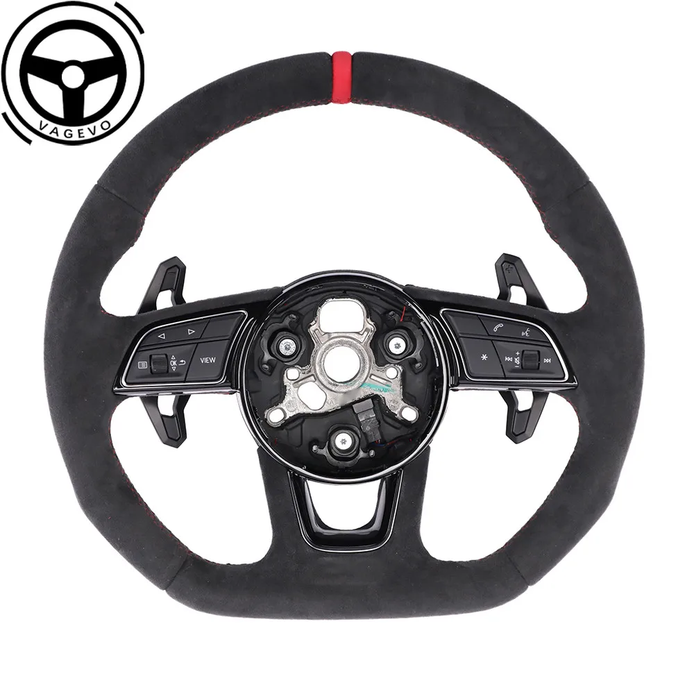 

Full Suede Leather Steering Wheel For Audi A4 B9 Red Stitching Leather Multifunctional Steering Wheel With Paddles