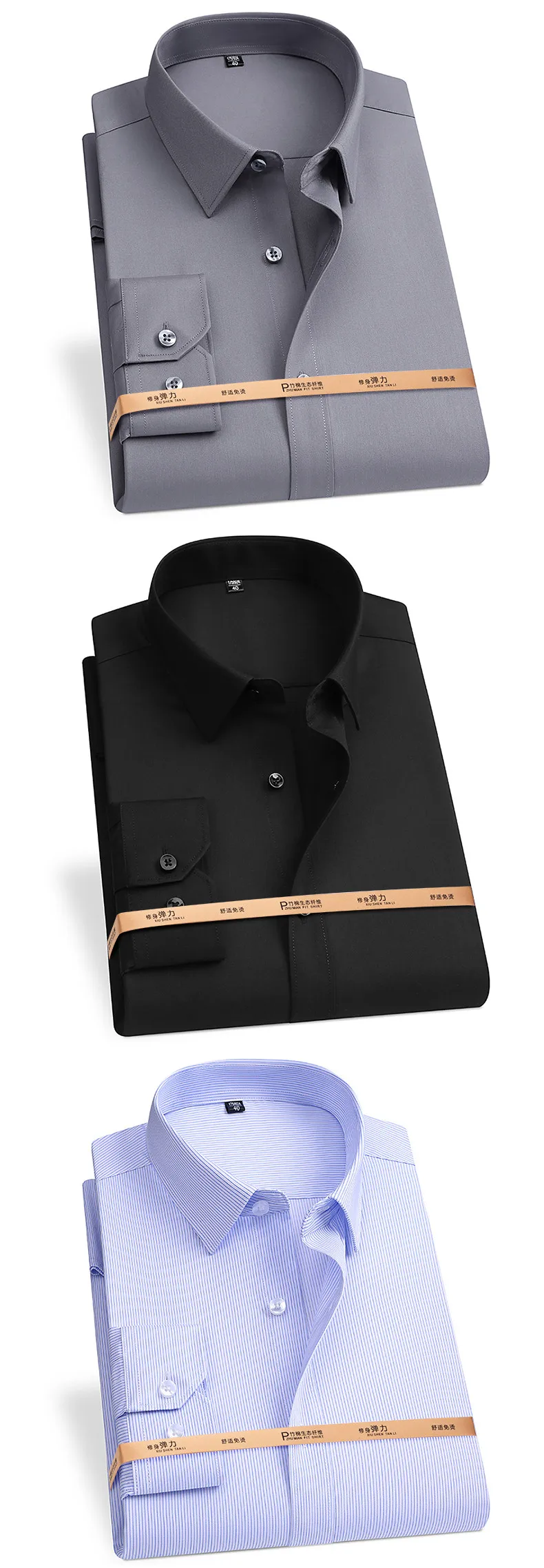 Plus 8XL 7XL 6XL 5XL Bambusfaser-Hemden für Herren Langarm Frühling Knitterfrei Formell Weich Lässig Gestreift Business Gesellschafts-Hemd – Detail 11