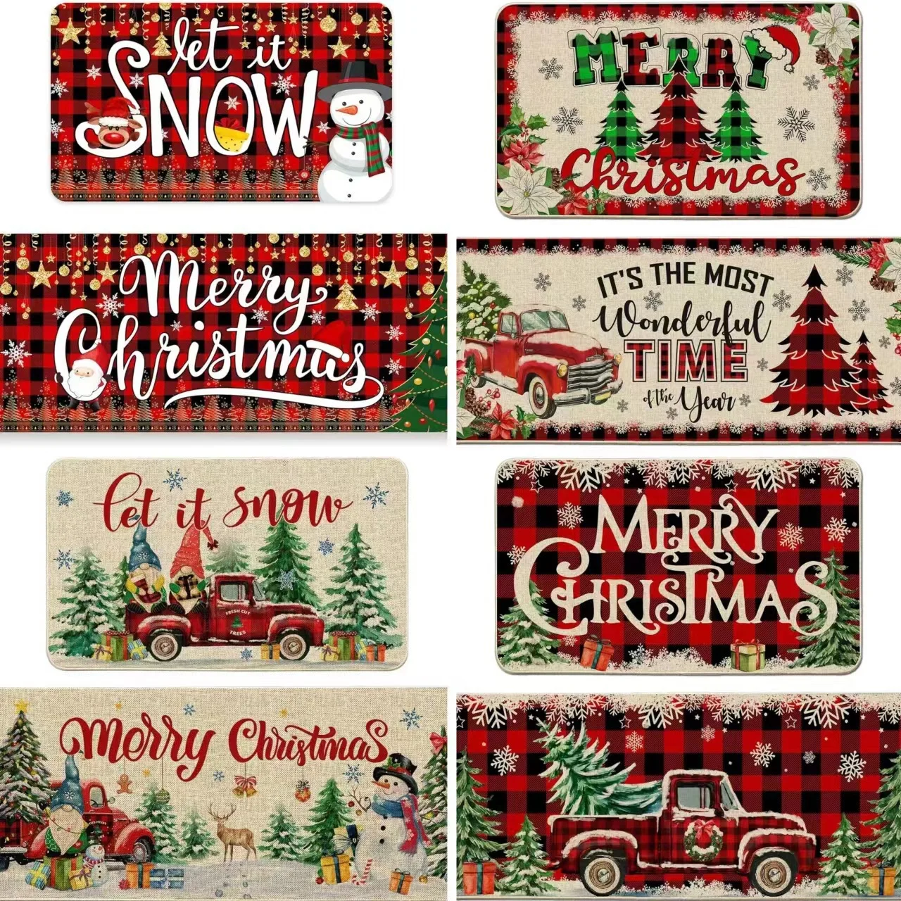 Christmas Kitchen Rugs 2 PCS Red Truck Christmas Rug Non Skid Washable Padded Soft Comfort Kitchen Rugs Set for Home Kitchen