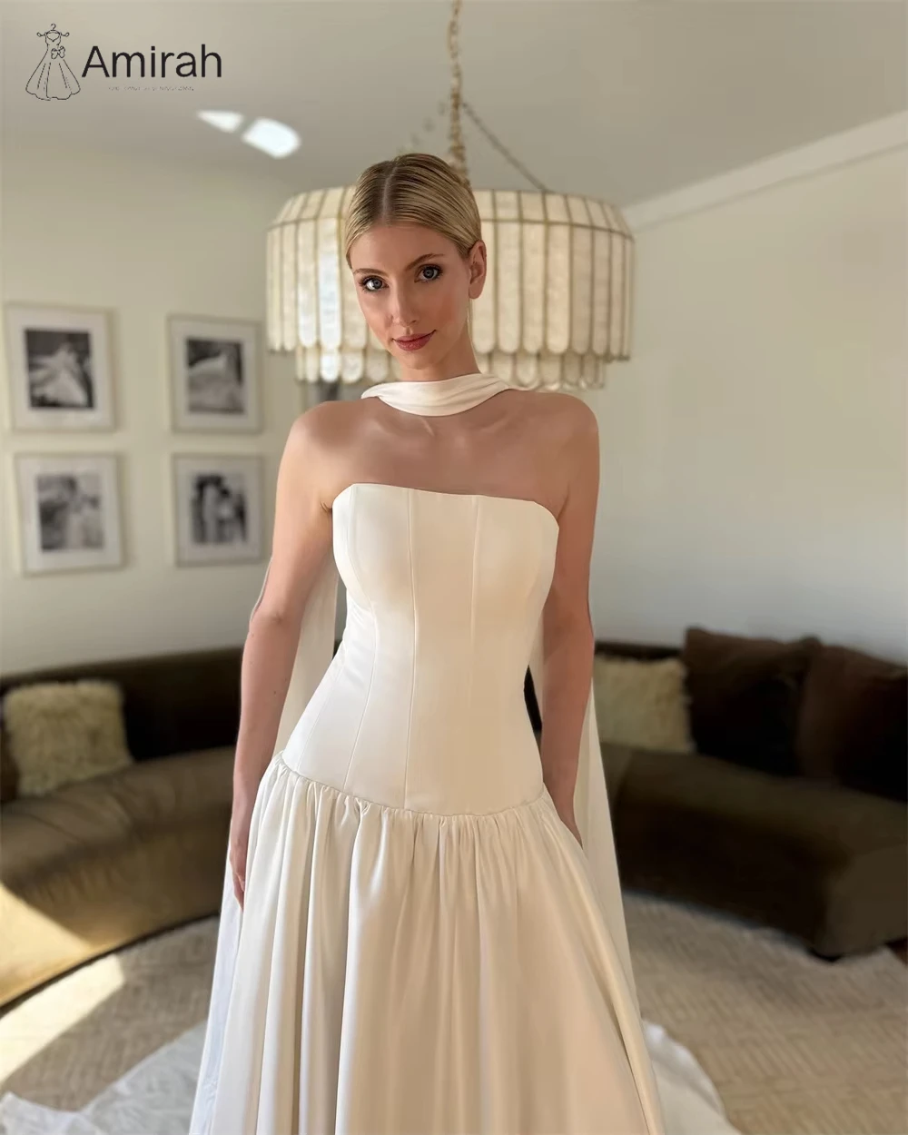 아미라 우아한 화이트 이브닝 드레스 여성 우아한 프롬 드레스 2025 A라인 쉬폰 맞춤 제작 오프숄더 리본 볼 가운