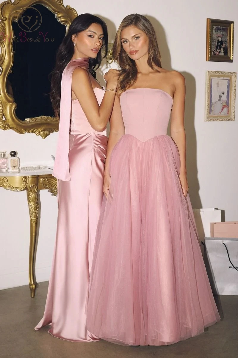 

Длинные платья для выпускного вечера по индивидуальному заказу, розовые, черные, без бретелек, из атласного тюля, женские гала-элегантные коктейльные вечерние платья для гостей свадьбы