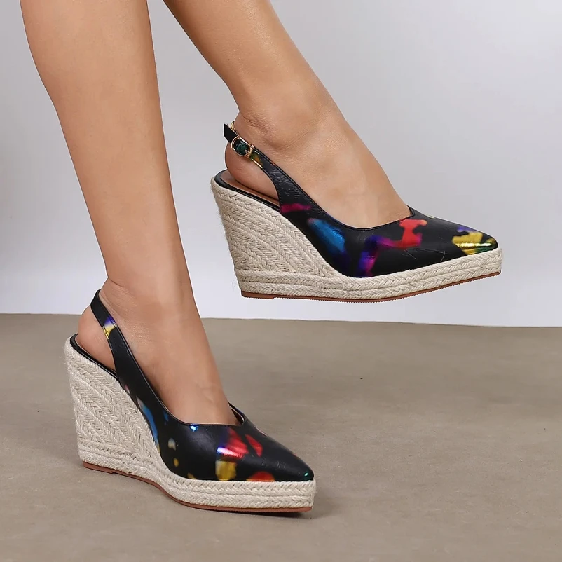 

2025 Silver wedges ankle strap platform lady shoes espadrilles pumps comfort csaual shoes