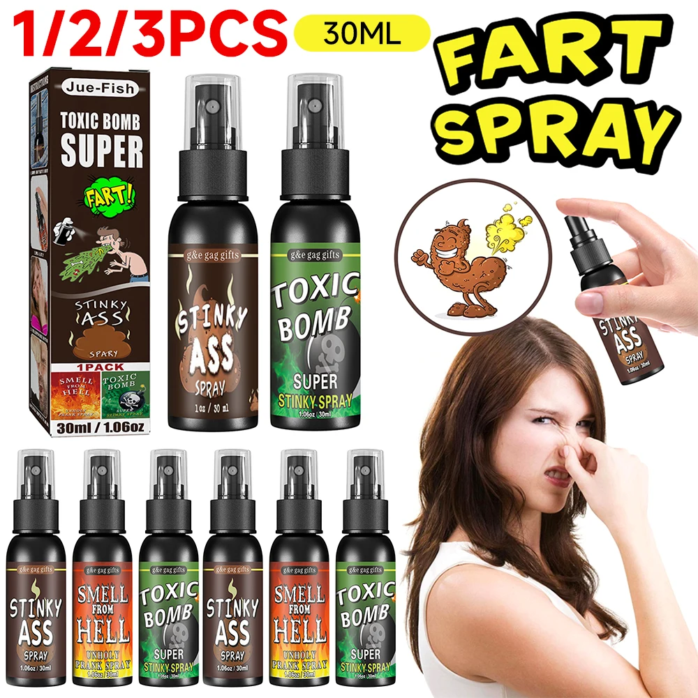 1/2/3PCS Fart Gag Spray Can Stink Bomb Ass-Smelly Stinky Gas Gag Prank Novelties Toys Halloween Party Supplies for Kids Adults