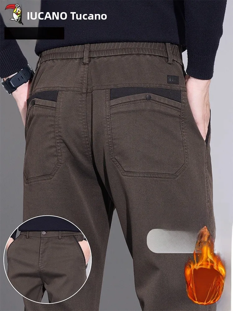 Calças Casuais de Inverno TUCANO 2025 para Homens, Forradas com Fce, ssas, Soltas, Retas, Confortáveis, em Fibra de Pol...