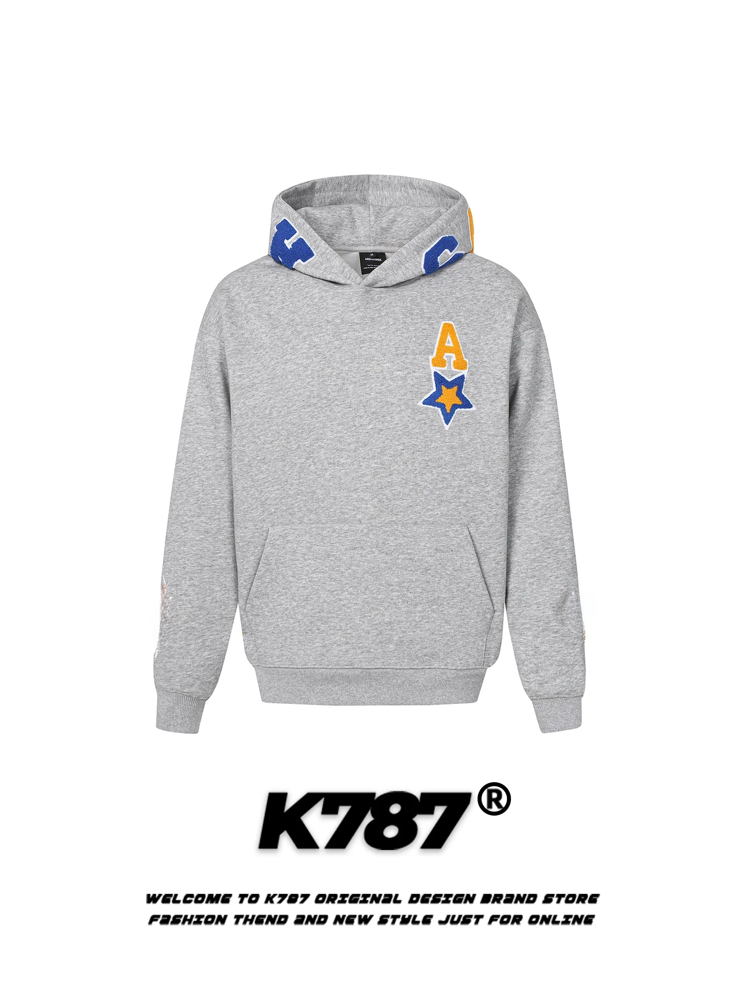 

K787 American Retro Letter Hoodie Sweatirt ex Casual Hooded Jaet Youth Trend Cotton Polyester Blend
