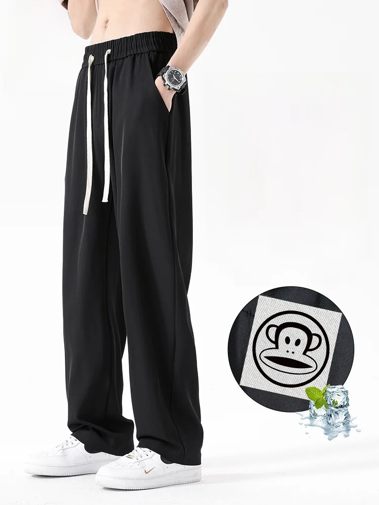 

PaulFrank Ice Silk Men's Casual Pants Summer Thin Loose Fit Qui Dry Spor Bla Straight Leg Comfortable Lightweight Trousers