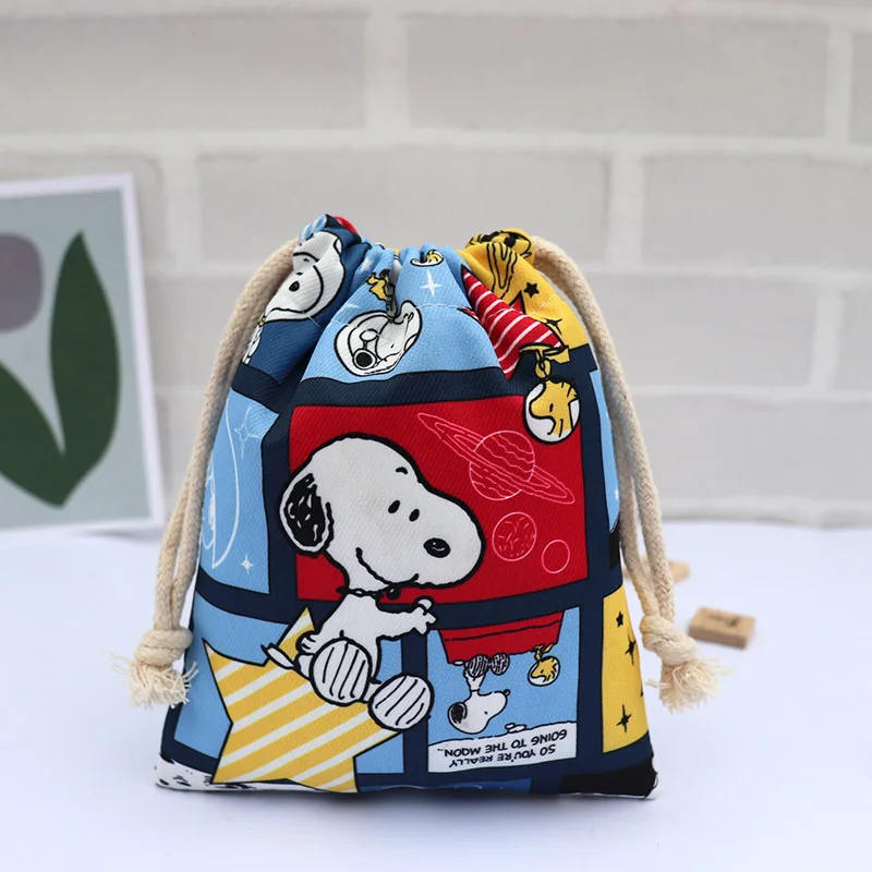 Snoopy Japanese Cartoon Natural Linen Storage Drawstring Bags Christmas Gift Package Small Pouch Home Organize Cotton Sacks