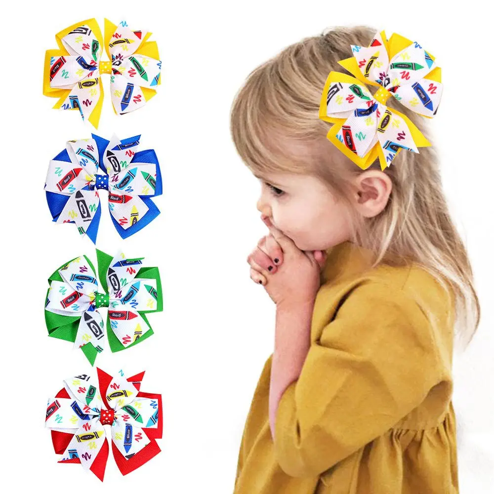 

Children's Bow Hair Clips Bowknots Side Alligator Hair Clip Back To School Headwear Grosgrain Ribbon Hair Accessories for Kids