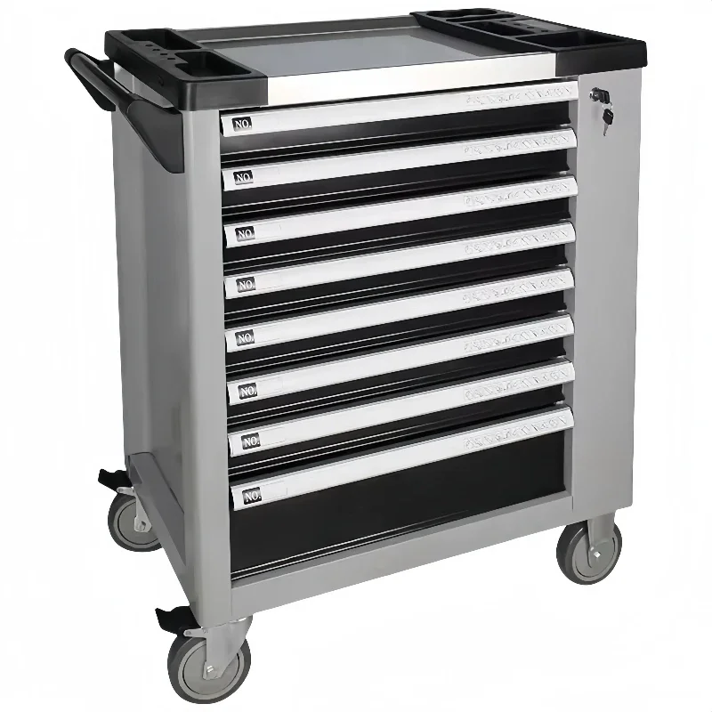 283-Piece Machine Tool Set Mobile Tool Cabinet Storage Cart - 8 Drawer Silver Workshop Carton Tool Cart Ideal for