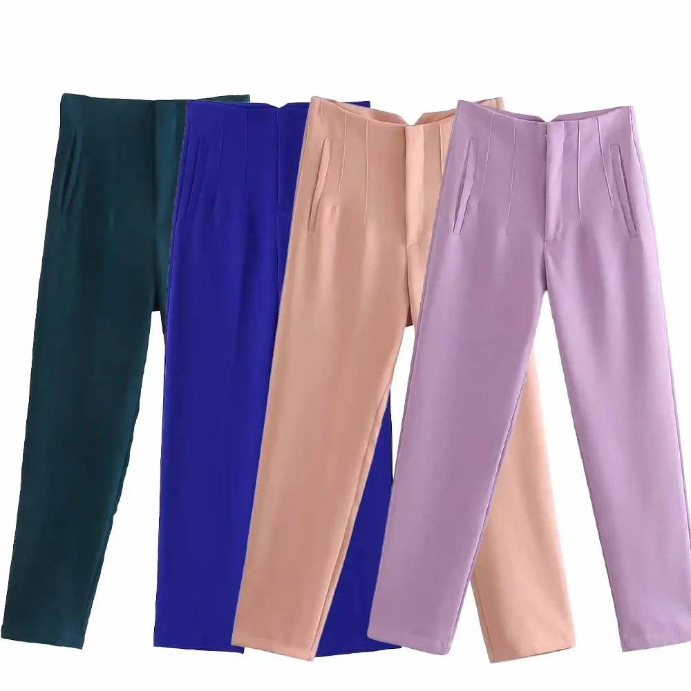 Pantaloni dritti da donna 2024 New Chic Fashion Joker pantaloni da donna con tasca laterale a vita alta retrò Mujer