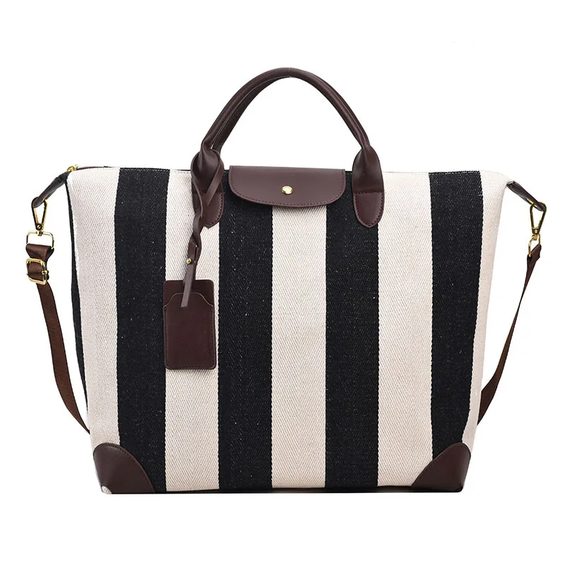 Classic Striped Pattern Shoulder Bag Simple All-Match Large Capacity Handle Satchel Bag Portable Short Travel Commuting Bag Lady