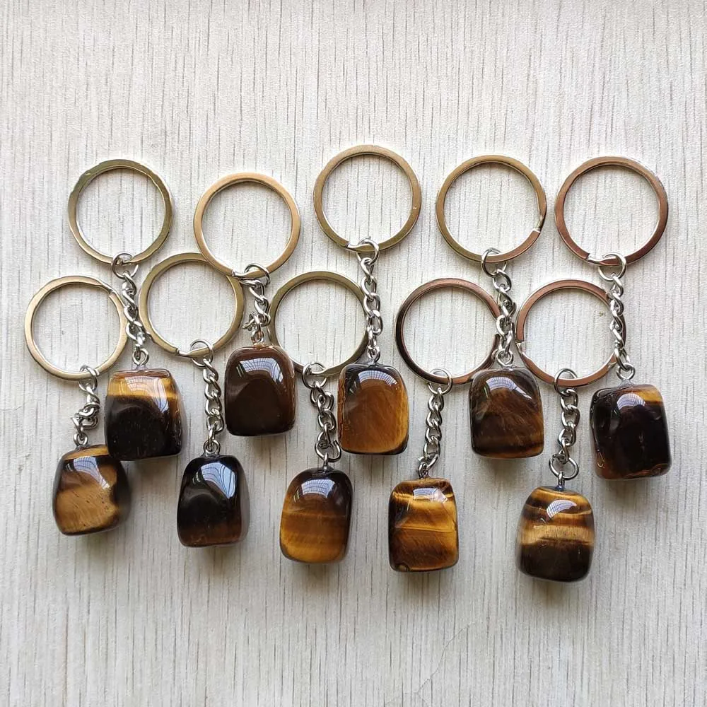 Fashion natural tiger eye stone Irregular pendants for Women Men Handbag Hangle Car Key Keychain Jewelry 10pcs/lot wholesale